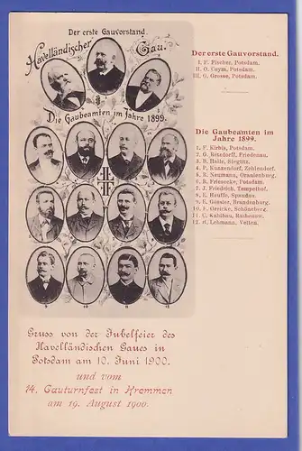 Dt. Reich 1900 Bildpostkarte Gau-Turnfest in Potsdam - Vorstand des Turnerbunds