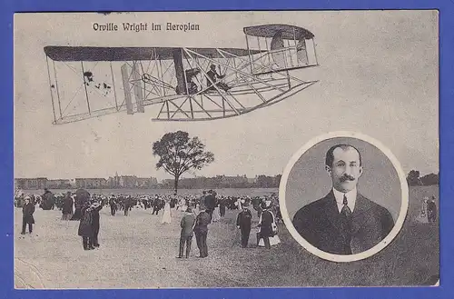 Deutsches Reich 1909 Bildpostkarte Orville Wright in seinem Motor-Flugzeug