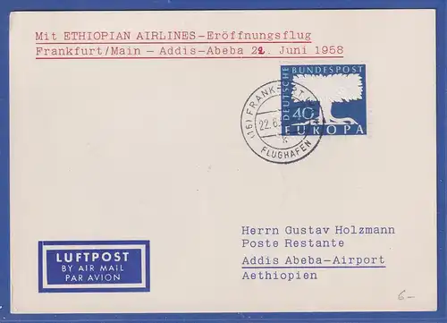 Bund 1958 Europa Mi.-Nr. 269 als portogerechte EF auf LP-Karte n. Äthiopien