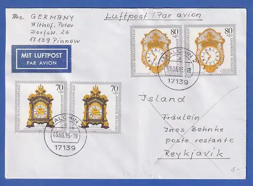 Bund 1995 Mi.-Nr. 1632 und 1633 je 2x auf Lp-Brief von MALCHIN nach Island