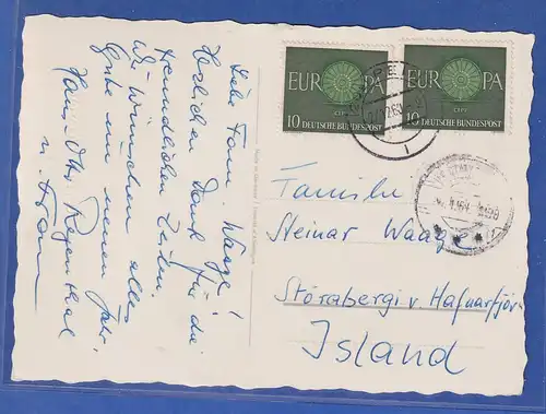 Bund 1960 EUROPA Mi.-Nr. 337 MEF auf Postkarte von PEINE nach Island