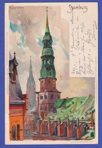 Deutsches Reich 1908 Ansichtskarte Hamburg St. Katharinen und St. Nikolai