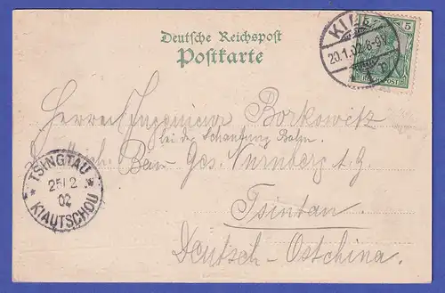 Dt. Reich 1902 Ansichtskarte Kiel Holstenstraße gelaufen nach TSINGTAU China