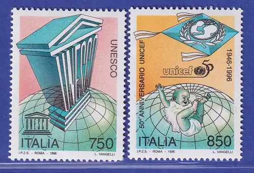 Italien 1996 UNESCO-Emblem als Bauwerk, UNICEF-Emblem Drachen Mi-Nr. 2474-75 **