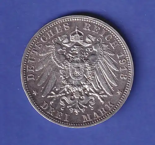 Sachsen Silbermünze 3 Mark Leipzig Völkerschlachtdenkmal E 1913