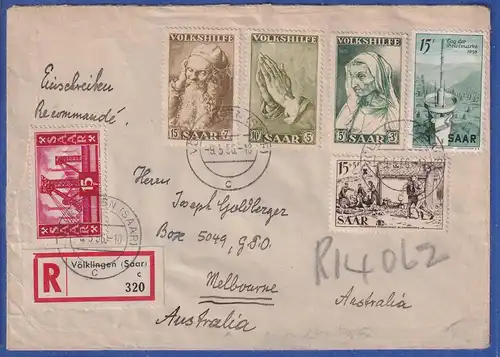 Saarland 1956 R-Brief mit 6 Werten von Völklingen nach Australien ! 