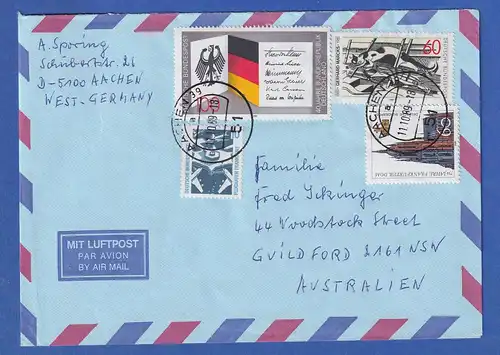 Bund 1989 Lp-Brief von AACHEN nach Australien mit Mischfrankatur