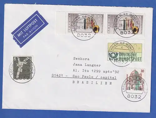 Bund 1989 IPHLA Mi.-Nr. 1415 Paar in MIF auf LP-Brief nach Brasilien