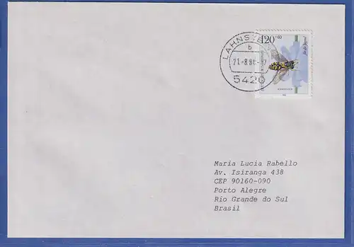 Bund 1984 Jugend Schwebfliege Mi.-Nr. 1205 EF auf Auslands-Brief n. Brasilien