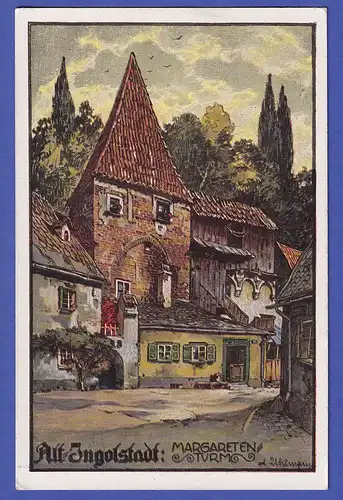Alte Bild-Postkarte Margareten-Turm in Ingolstadt ungelaufen