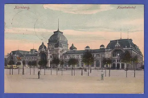 Deutsches Reich Bayern 1908  Ansichtskarte Nürnberg Hauptbahnhof