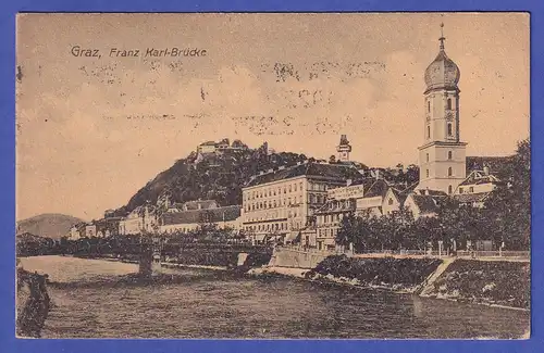 Österreich 1922  Ansichtskarte Graz Franz-Karl-Brücke