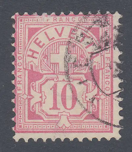 Schweiz 1882 Kreuz über Wertschild 10 C. ohne Fasern Mi.-Nr. 47 O 