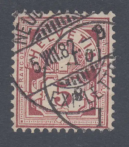 Schweiz 1882 Kreuz über Wertschild 5 C. ohne Fasern Mi.-Nr. 46 O gpr.