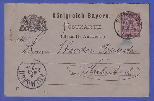 Bayern 1888 Ganzsache Antwort-Postkarte Mi.-Nr. P 32 / 03 gestempelt BOIZENBURG