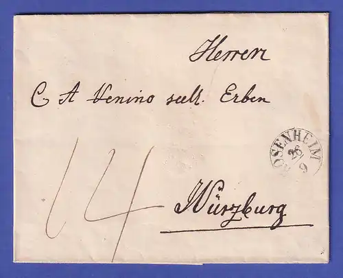 Bayern nach 1833 Vorphila-Brief mit Fingerhutstempel ROSENHEIM nach WÜRZBURG
