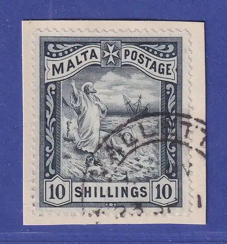 Malta 1899 Schiffbruch des Paulus 10 Sh  Mi.-Nr.14  gestempelt auf Briefstück