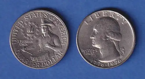 USA Washington 1/4 Dollar, 200 Jahre Unabhängigkeit 1776-1976 Kupfer-Nickel