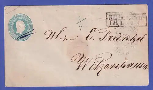 Preußen 1856 GA-Umschlag Mi.-Nr. U 12 gelaufen von HALBERSTADT nach WITZENHAUSEN