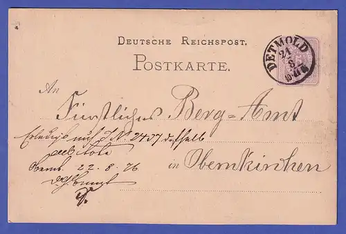 Preußen 1876 GA Postkarte Mi.-Nr. P 5 II gelaufen von DETMOLD nach OBERNKIRCHEN