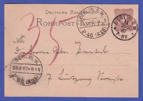 Deutsches Reich 1887 GA Rohrpostkarte Mi.-Nr. RP 4 A gelaufen in BERLIN