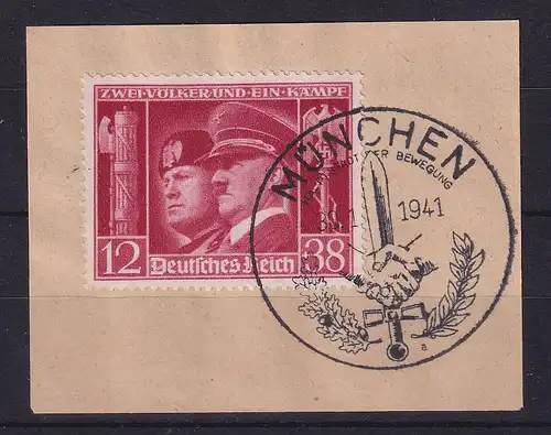 Dt. Reich 1941 Hitler und Mussolini Mi.-Nr. 763  So.-O MÜNCHEN auf Briefstück