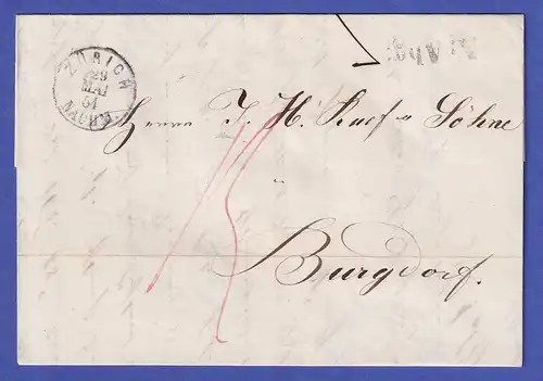 Schweiz Brief mit rotem Einkreisstempel ZÜRICH 1854 und Stemepl N: Abg: