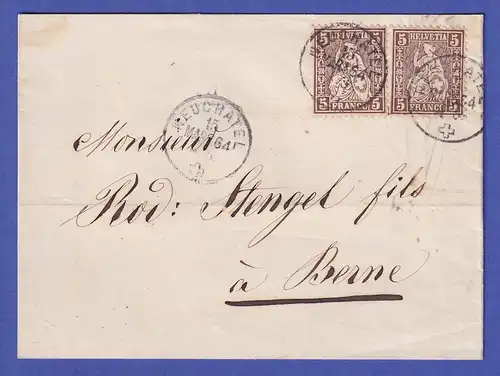 Schweiz Helvetia 5 Rp 2 Stück Mi.-Nr. 22 auf Brief aus NEUCHATEL nach BERN 1864