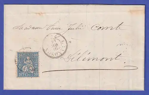 Schweiz Helvetia 10 Rp Mi.-Nr. 23 auf Brief aus GRANDSON nach DELÉMONT1866