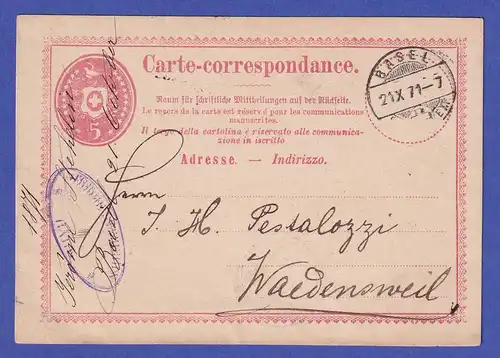 Schweiz 1871 GA Carte-correspondance gelaufen von BASEL nach WÄDENSWIL
