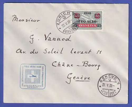 Schweiz 1938 Mi.-Nr. 325 auf Flugpost-Brief von ZÜRICH nach GENF