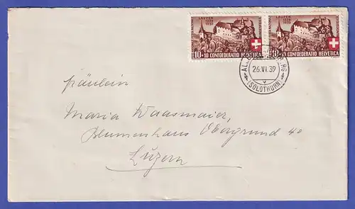 Schweiz 1939 Mi.-Nr. 356 Paar auf Brief von SOLOTHURN nach LUZERN