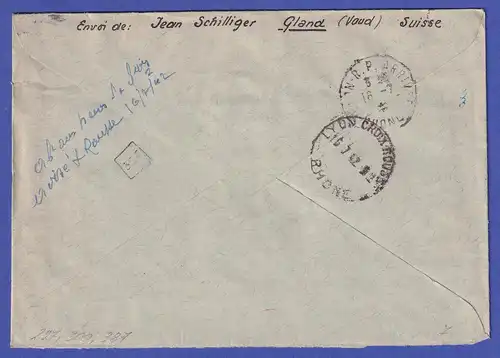 Schweiz 1942 Mi.-Nr. 297, 300, 387 auf R-Brief von GLAND nach LYON