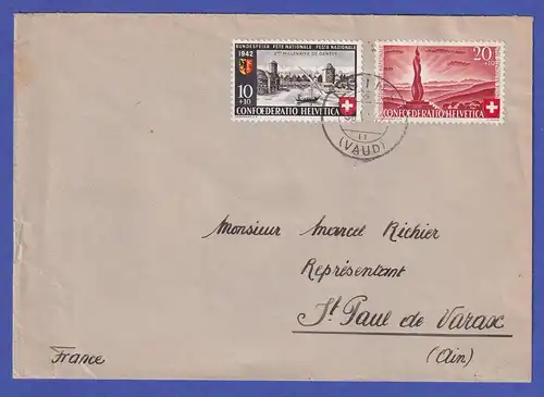 Schweiz 1942 Mi.-Nr. 408-409 auf Brief von LUINS nach ST. PAUL DE VARAX