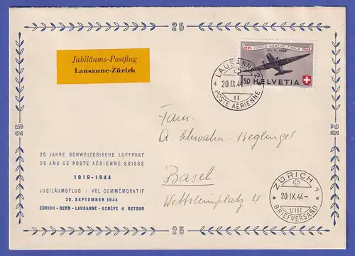 Schweiz 1944 Mi.-Nr. 438 auf Luftpost-Gedenkbrief von LAUSANNE nach BASEL