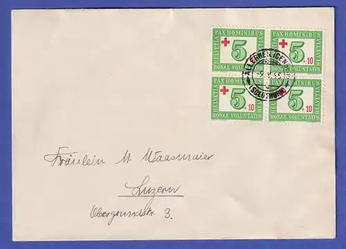 Schweiz 1945 Mi.-Nr. 464 Viererblock auf FDC von ALLERHEILIGENBERG nach LUZERN
