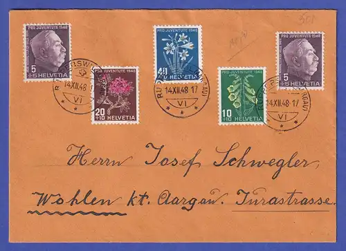 Schweiz 1948 Mi.-Nr. 514-517 auf Brief von RUPPERSWIL nach WOHLEN