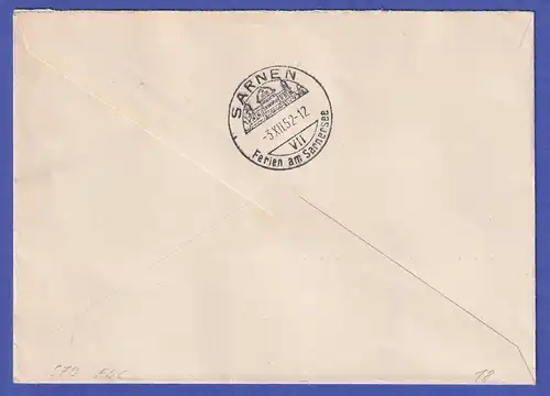 Schweiz 1952 Mi.-Nr. 579 Eckrandviererblock UR auf R-FDC von BERN nach SARNEN