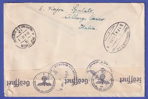 Italien 1941 Mi.-Nr. 310, 627 auf Zensur-R-Brief von SPALATO nach MÜNCHEN