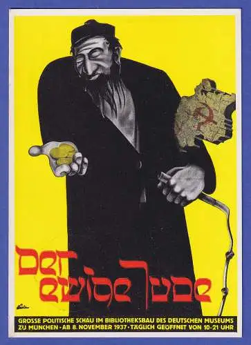 Dt. Reich 1937 NS-Propagandakarte Ausstellung Der ewige Jude München mit So.-O