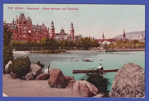 Schweiz 1909 Tellknabe Mi.-Nr. 111-113 I auf Ansichtskarte Zürich nach MÜNCHEN