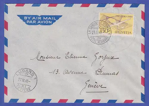 Schweiz 1949 Mi.-Nr. 518 a auf Luftpost-FDC von LA CHAUX-DE-FONDS nach GENF