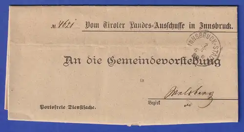 Österreich Dienstbrief mit Rundstempel INNSBRUCK-STADT 1889