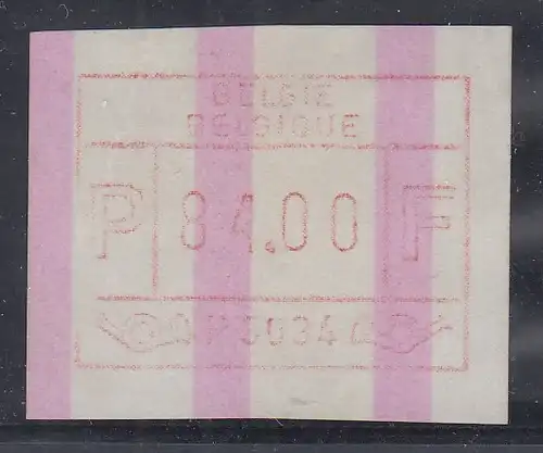Belgien FRAMA-ATM P3034 Zottegem mit ENDSTREIFEN ** Wert 84,00  Bfr.  SRF links