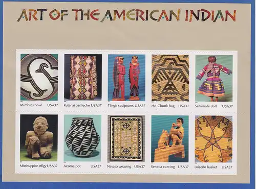 USA 2004 Kunst der Indianer  Indian Art Mi-Nr 3853-62 Folienbogen 10 Marken  ** 