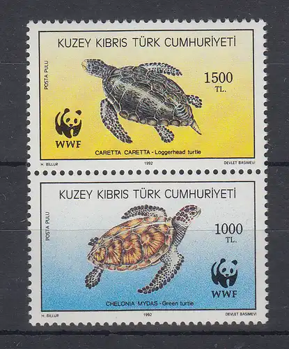 Türkisch-Zypern 1992 EUROPA Schildkröten Mi.-Nr. 335-334 senkr. Paar ** 