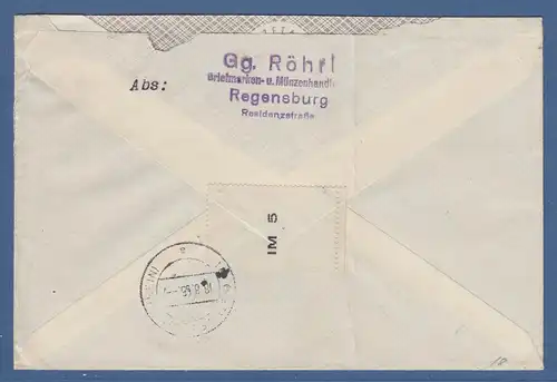 Bund R-Brief mit Mi.-Nr. 203, 209 und 211 von Regensburg nach Gernsheim, 1955