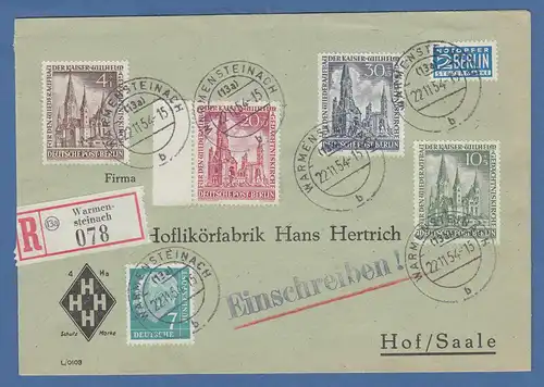 Berlin 1953 Gedächtniskirche, Mi.-Nr.106-09 auf R-Brief aus Warmensteinach