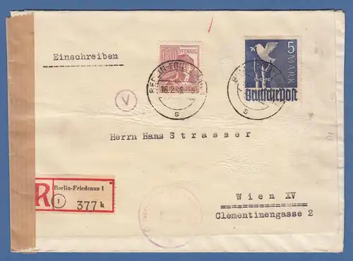 All. Besetzung 5 Mark Friedenstaube und 60Pfg Arbeiter auf R-Brief n. Wien 