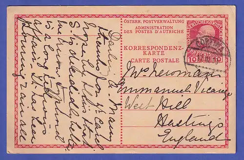 Österreich 1913 GA Postkarte gelaufen von CORTINA nach HASTINGS (GB)
